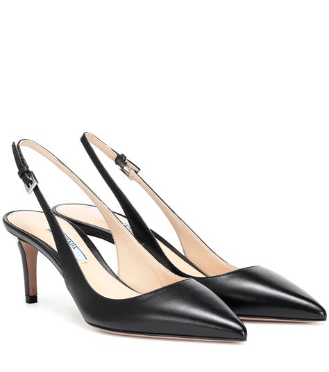 black pumps block heel ankle strap prada|prada brushed leather slingback pumps.